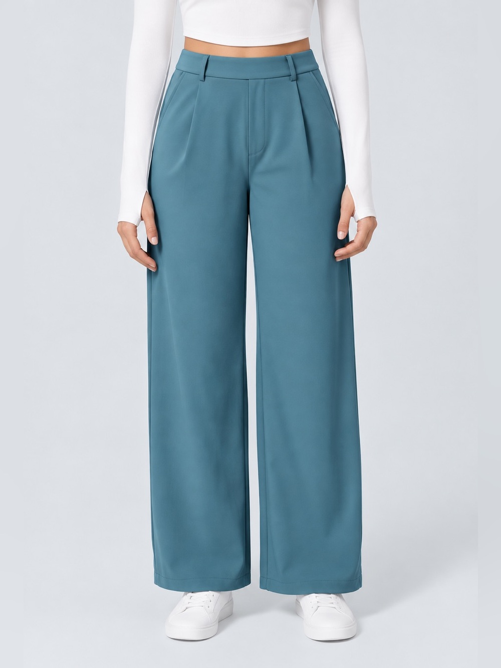 Halara Flex DayStretch High Rise Pleated Work Pants Teal L Petite